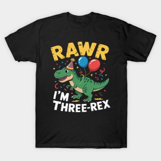 Kids Rawr Im Three Rex Cute Trex Dinosaur 3rd Birthday Party Boys T-Shirt